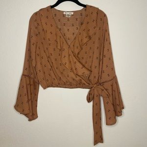 Floral Ruffle Front Wrap Blouse